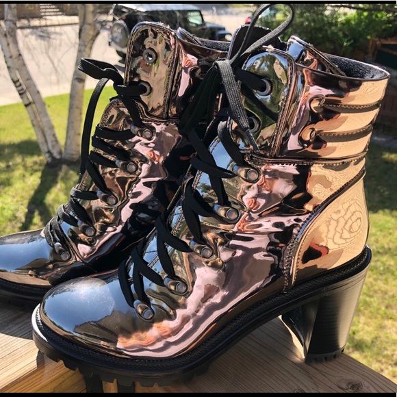 Call It Spring Shoes - Call it spring metallic lace up booties